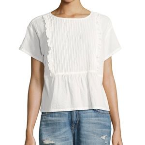 Current/Elliott The Pintuck Ruffle Cotton Top, White